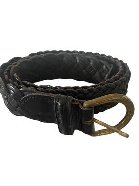 The Limited Braided Genuine Leather Belt with Brass Buckle - Brown